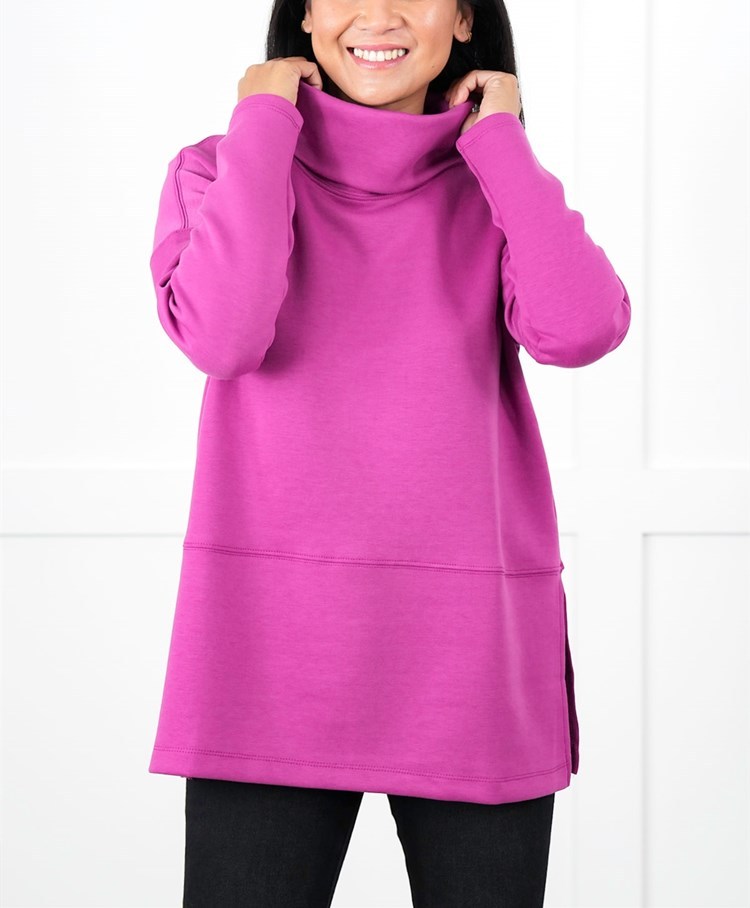 Solid Long Sleeve Cowl Neck Top with Side Slits(Buy 2 Free Shipping)
