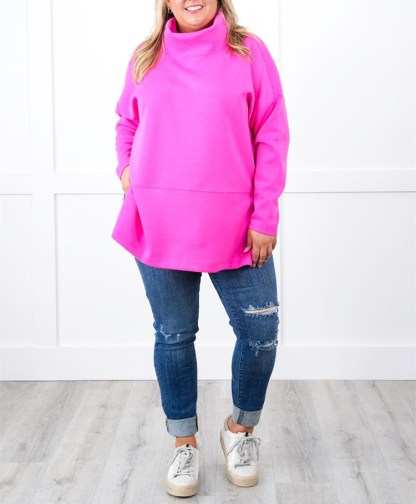 Solid Long Sleeve Cowl Neck Top with Side Slits(Buy 2 Free Shipping)