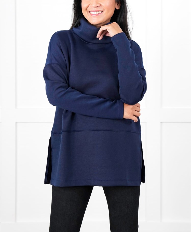 Solid Long Sleeve Cowl Neck Top with Side Slits(Buy 2 Free Shipping)