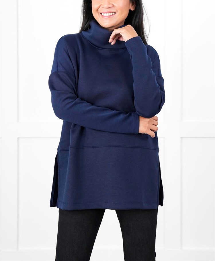 Solid Long Sleeve Cowl Neck Top with Side Slits(Buy 2 Free Shipping)