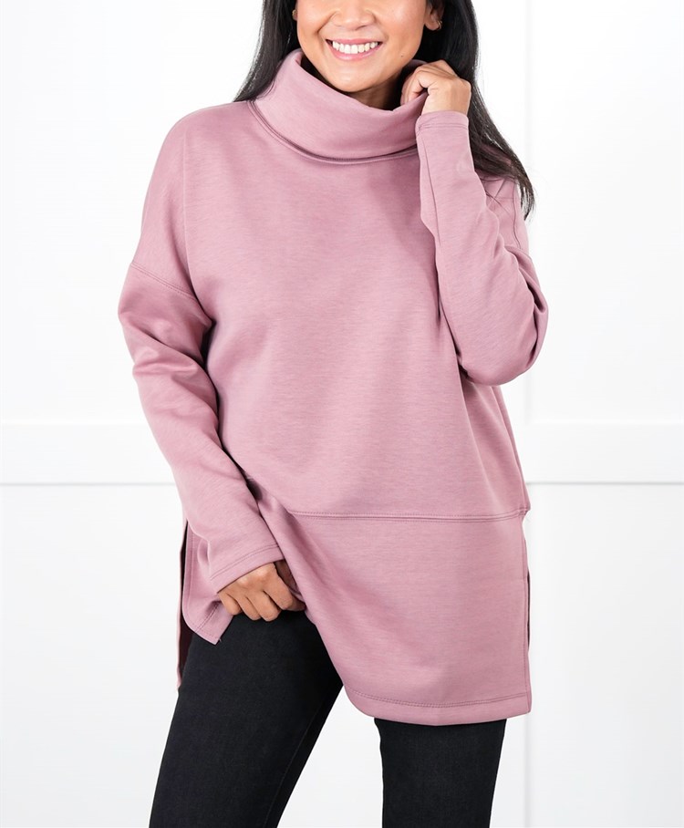 Solid Long Sleeve Cowl Neck Top with Side Slits(Buy 2 Free Shipping)