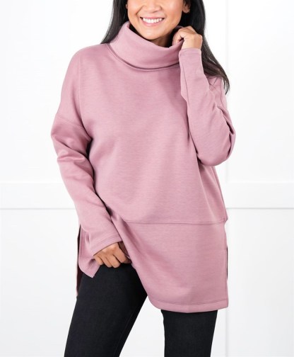 Solid Long Sleeve Cowl Neck Top with Side Slits(Buy 2 Free Shipping)