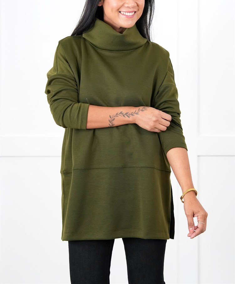 Solid Long Sleeve Cowl Neck Top with Side Slits(Buy 2 Free Shipping)