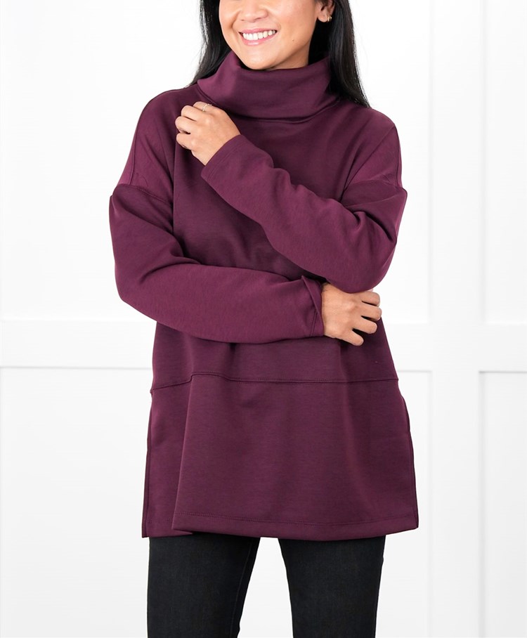 Solid Long Sleeve Cowl Neck Top with Side Slits(Buy 2 Free Shipping)