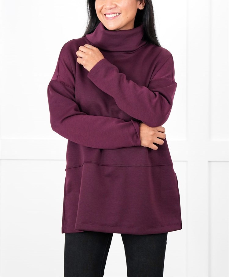 Solid Long Sleeve Cowl Neck Top with Side Slits(Buy 2 Free Shipping)