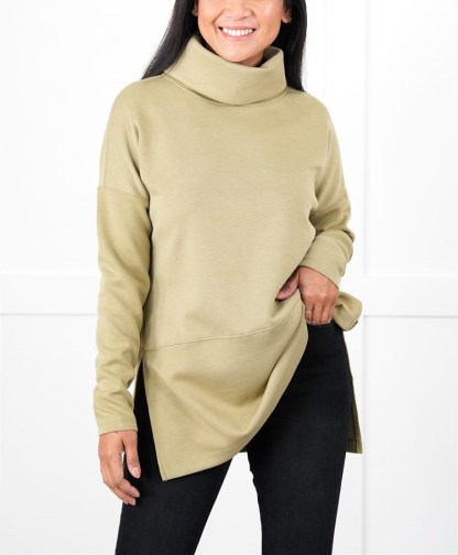 Solid Long Sleeve Cowl Neck Top with Side Slits(Buy 2 Free Shipping)