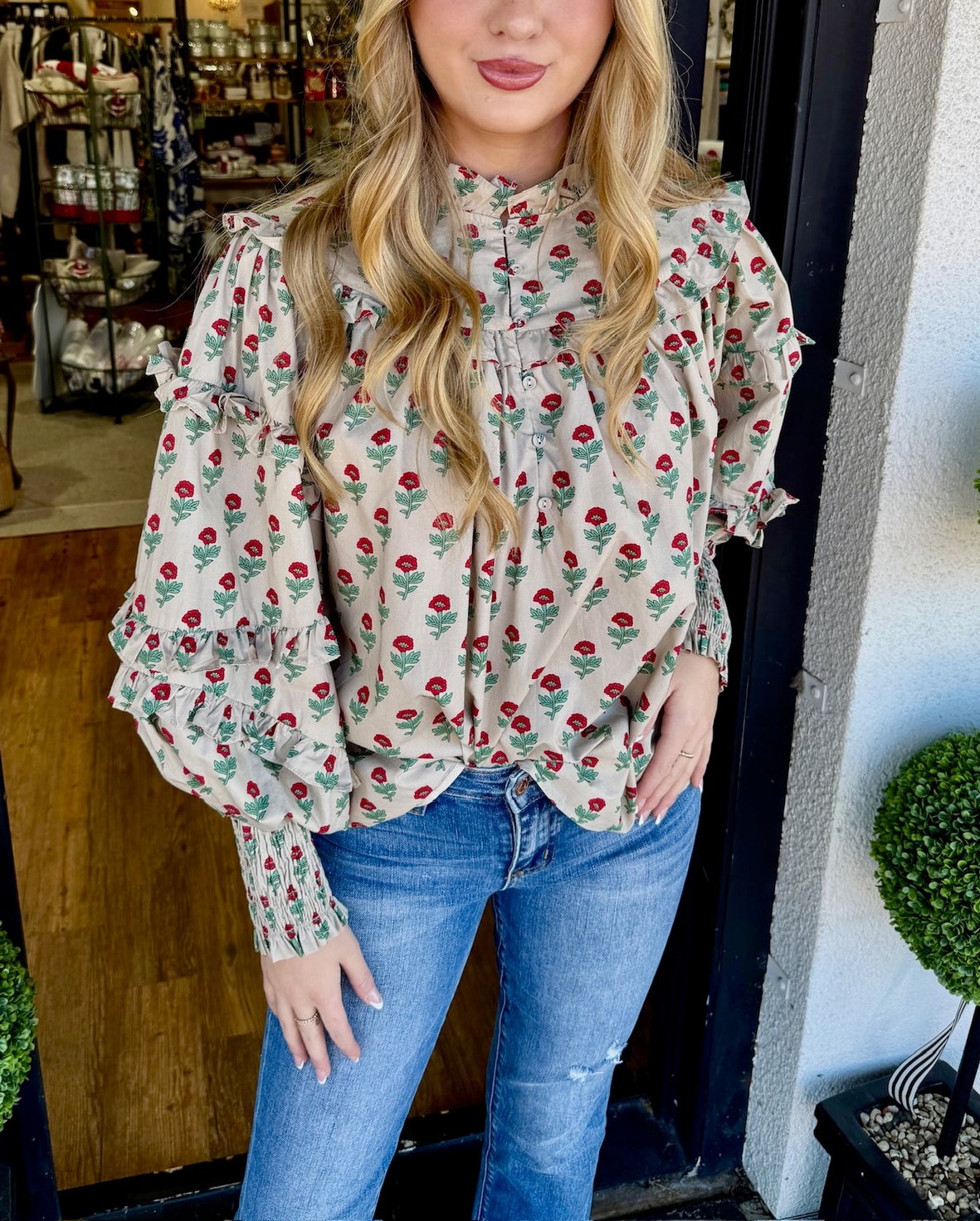 Women's Ruffled Sleeve Rose Blouse (Buy 2 Free Shipping) 