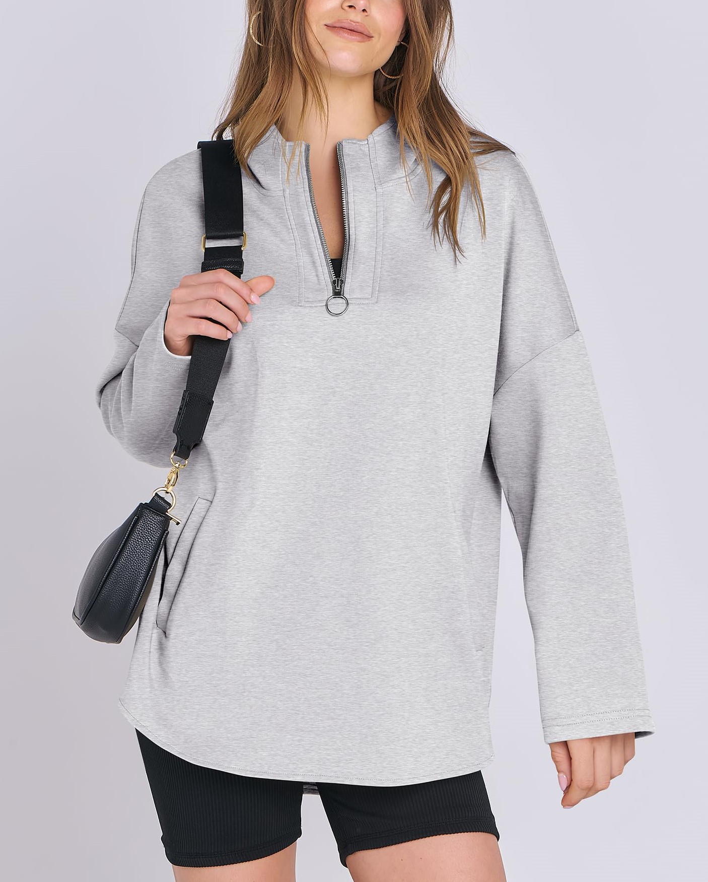 Women's Quarter Zip Oversized Tunic Pullover (Buy 2 Free Shipping)