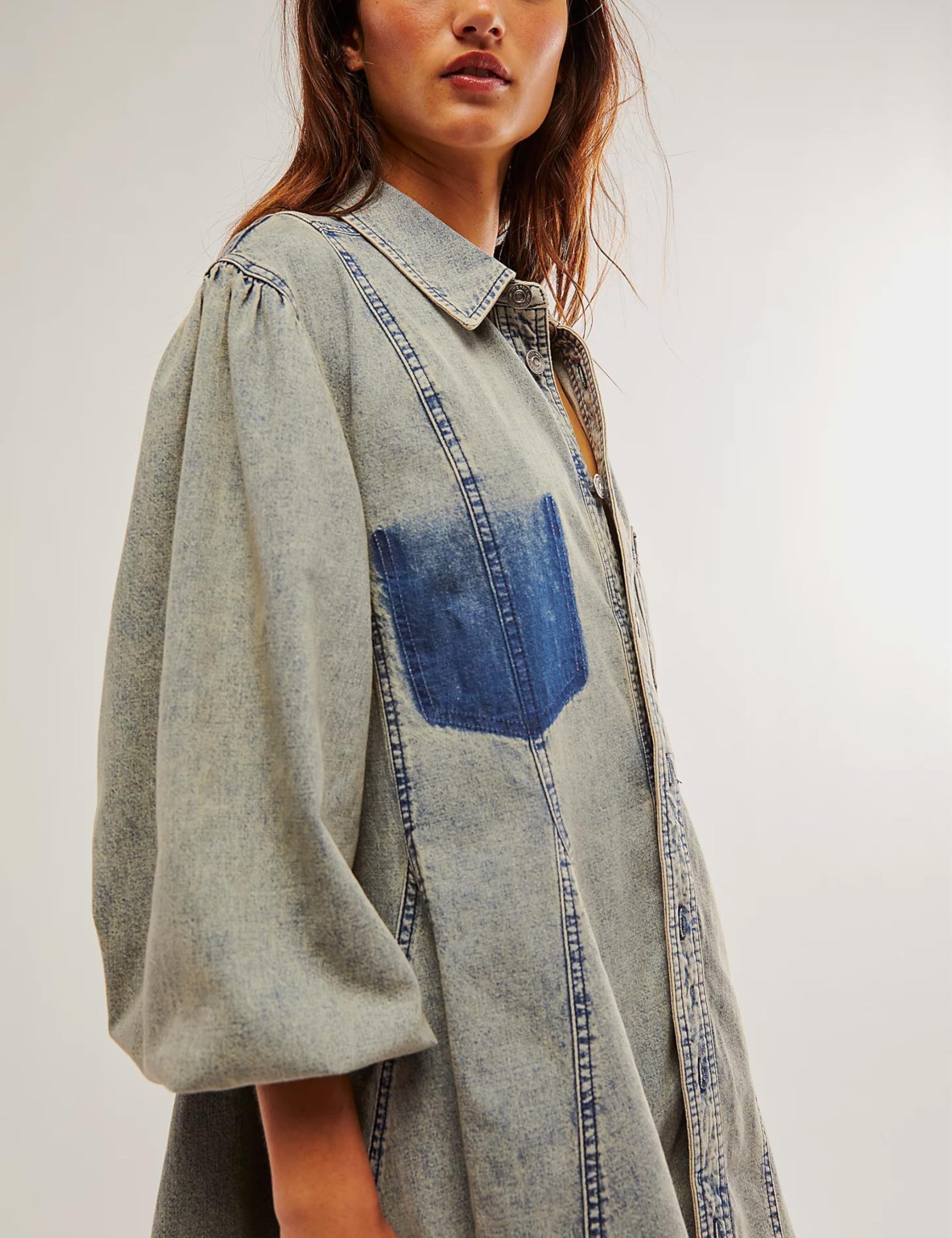 Women's Long Balloon Sleeves Button Down Denim Dress (Buy 2 Free Shipping)