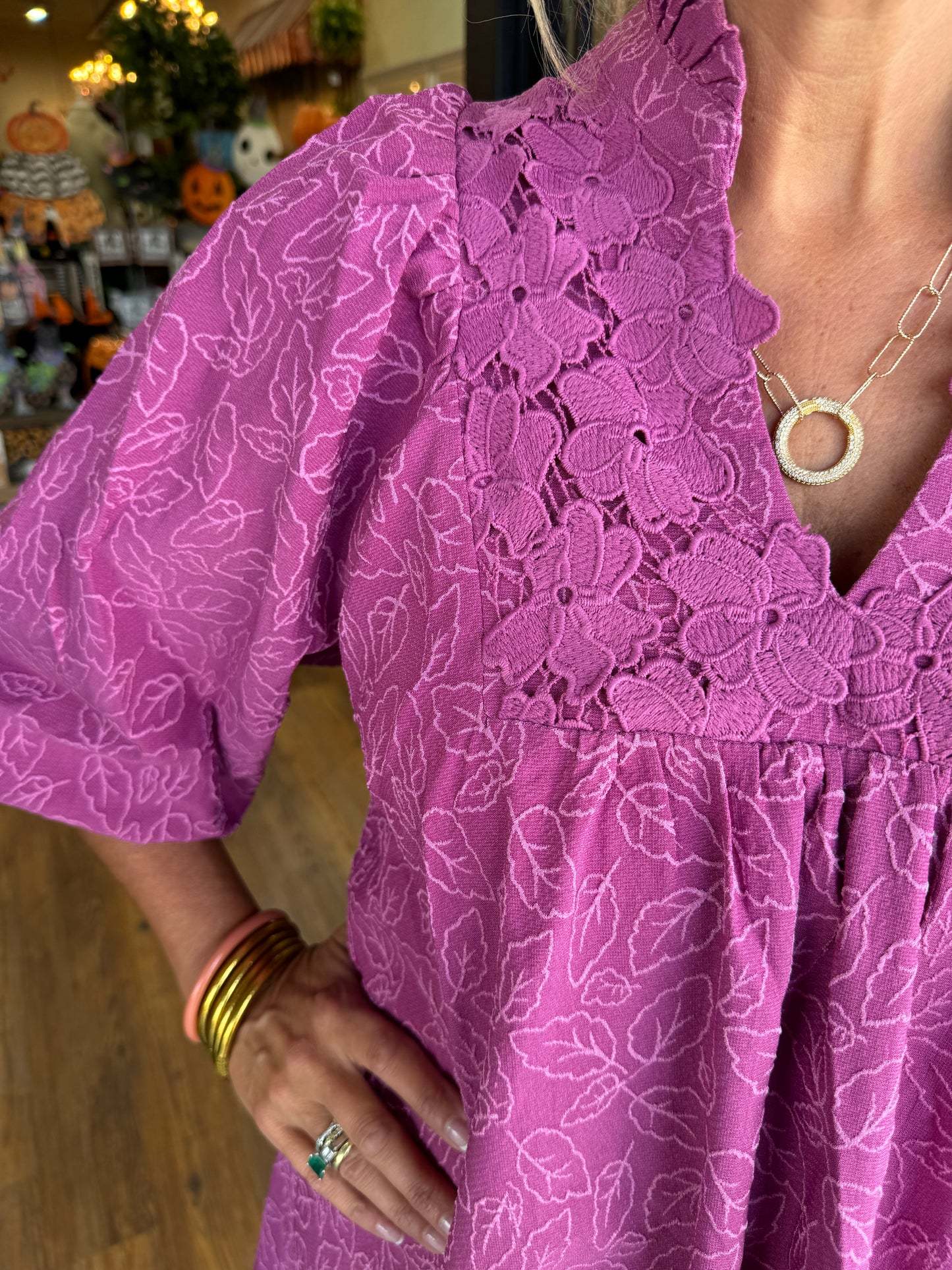 Women's Puff Sleeve Leaf Print Dress