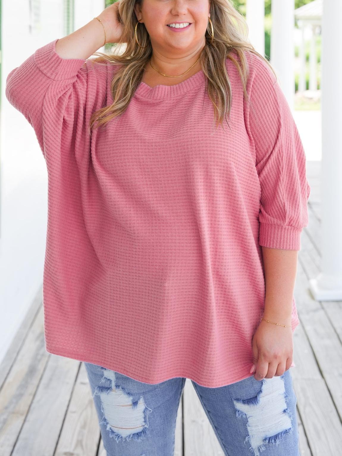 Waffle Knit Short Kimono Sleeve Top