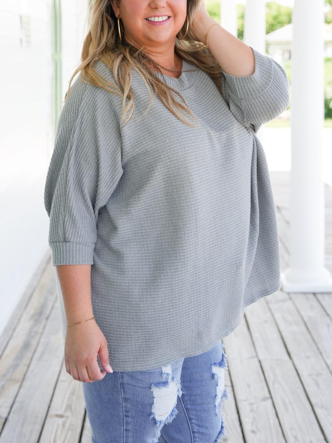 Waffle Knit Short Kimono Sleeve Top