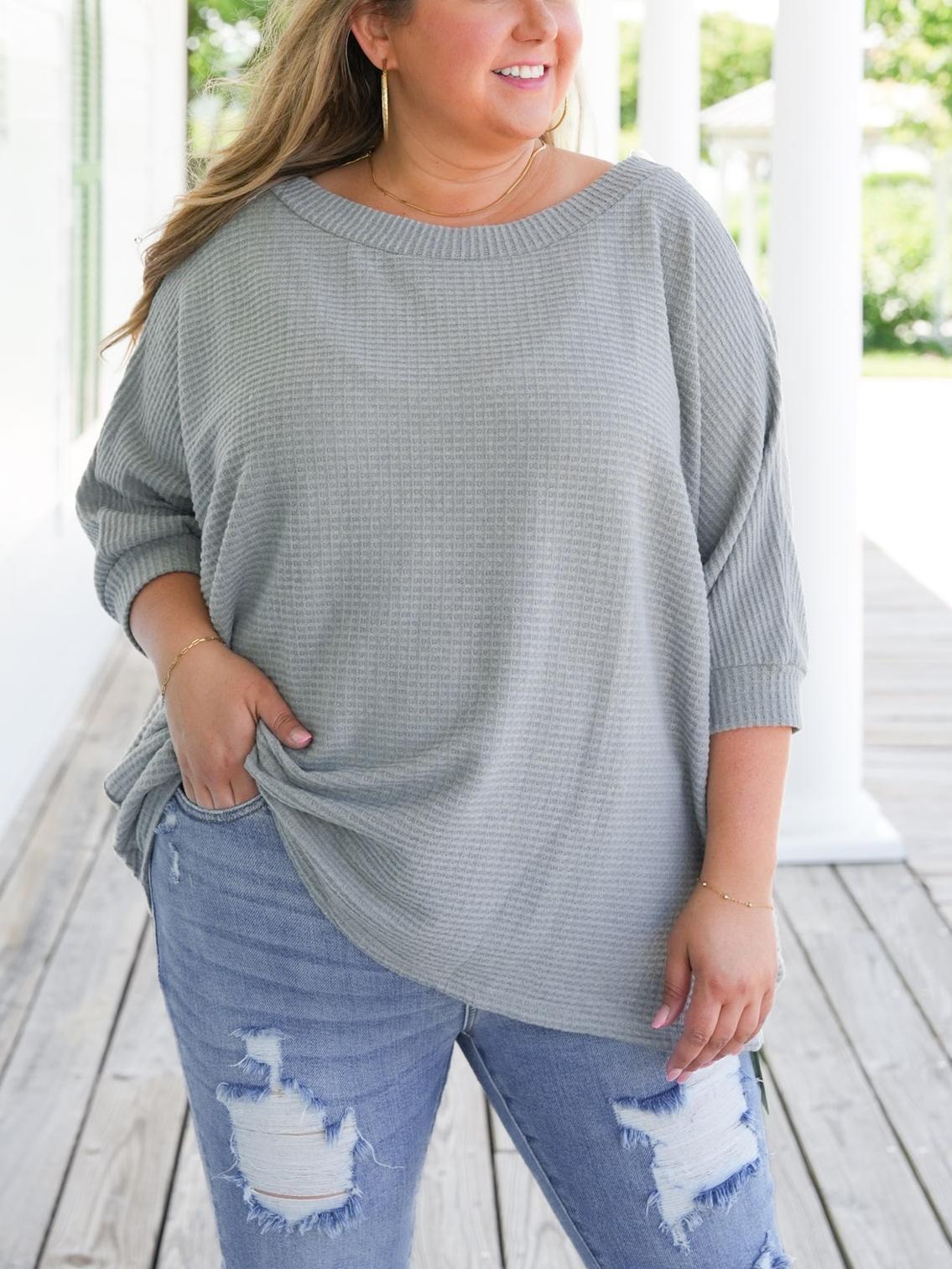 Waffle Knit Short Kimono Sleeve Top