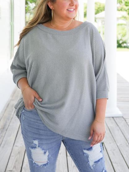 Waffle Knit Short Kimono Sleeve Top