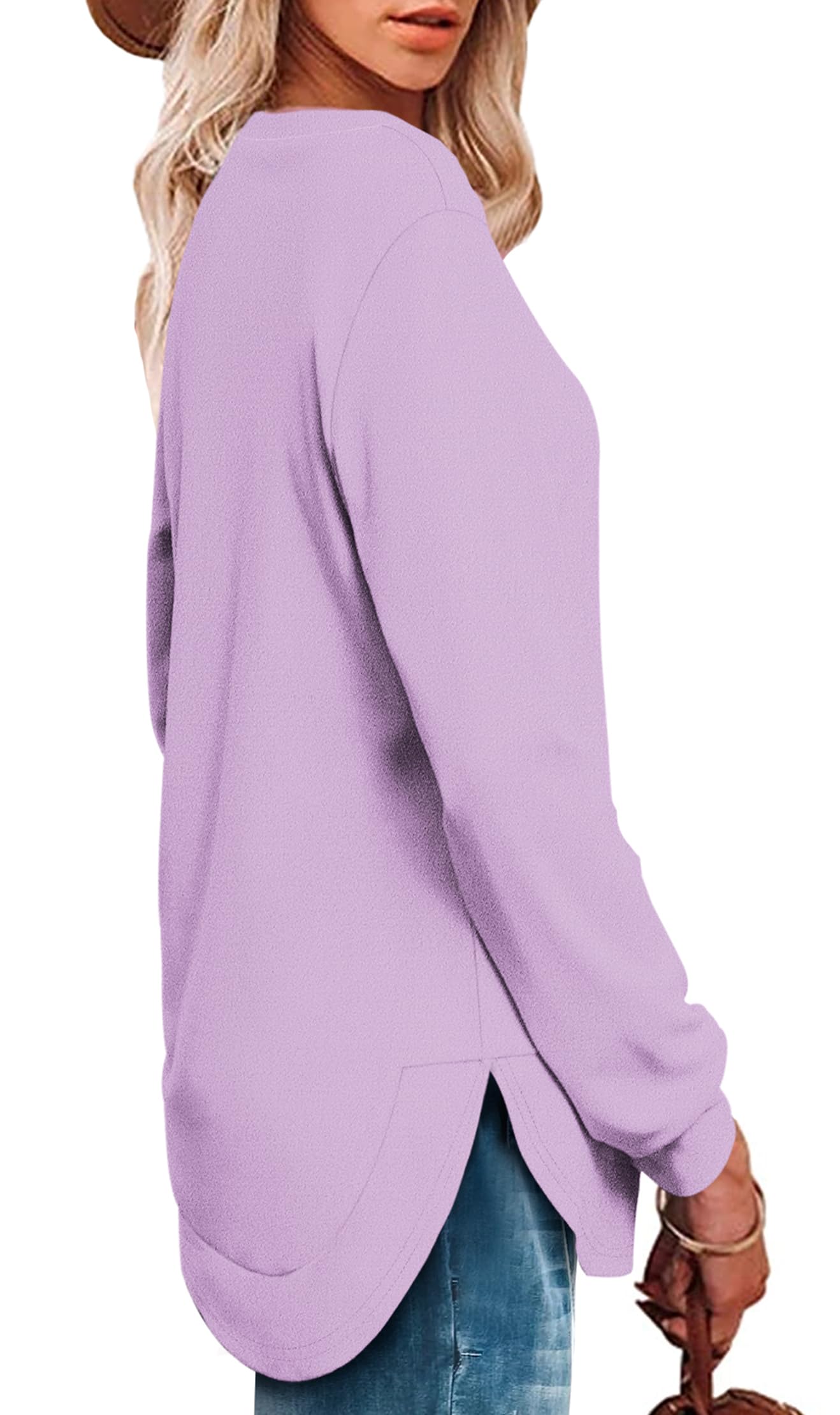 Women's High Low Curved Hem Tops