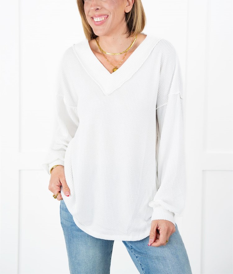 Women's Ribbed Long Sleeve V-Neck Pullover Tops (Buy 2 Free Shipping)