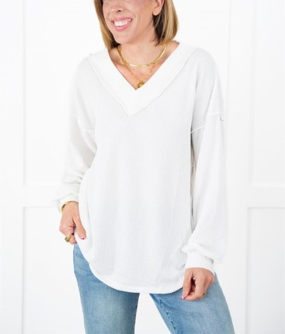 Women's Ribbed Long Sleeve V-Neck Pullover Tops (Buy 2 Free Shipping)