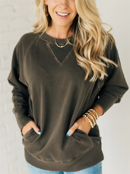 Ribbed Accent Pocketed Pullover