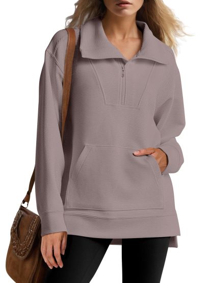  Women's Quarter Zip Oversized Knit Sweatshirts (Buy 2 Free Shipping)