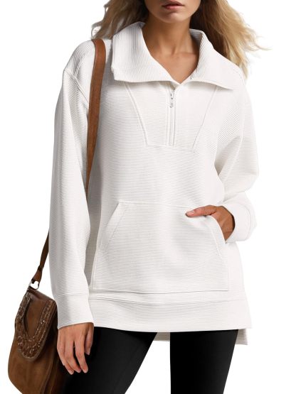  Women's Quarter Zip Oversized Knit Sweatshirts (Buy 2 Free Shipping)