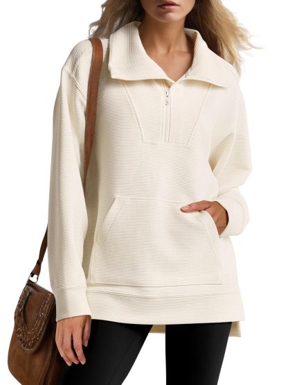  Women's Quarter Zip Oversized Knit Sweatshirts (Buy 2 Free Shipping)