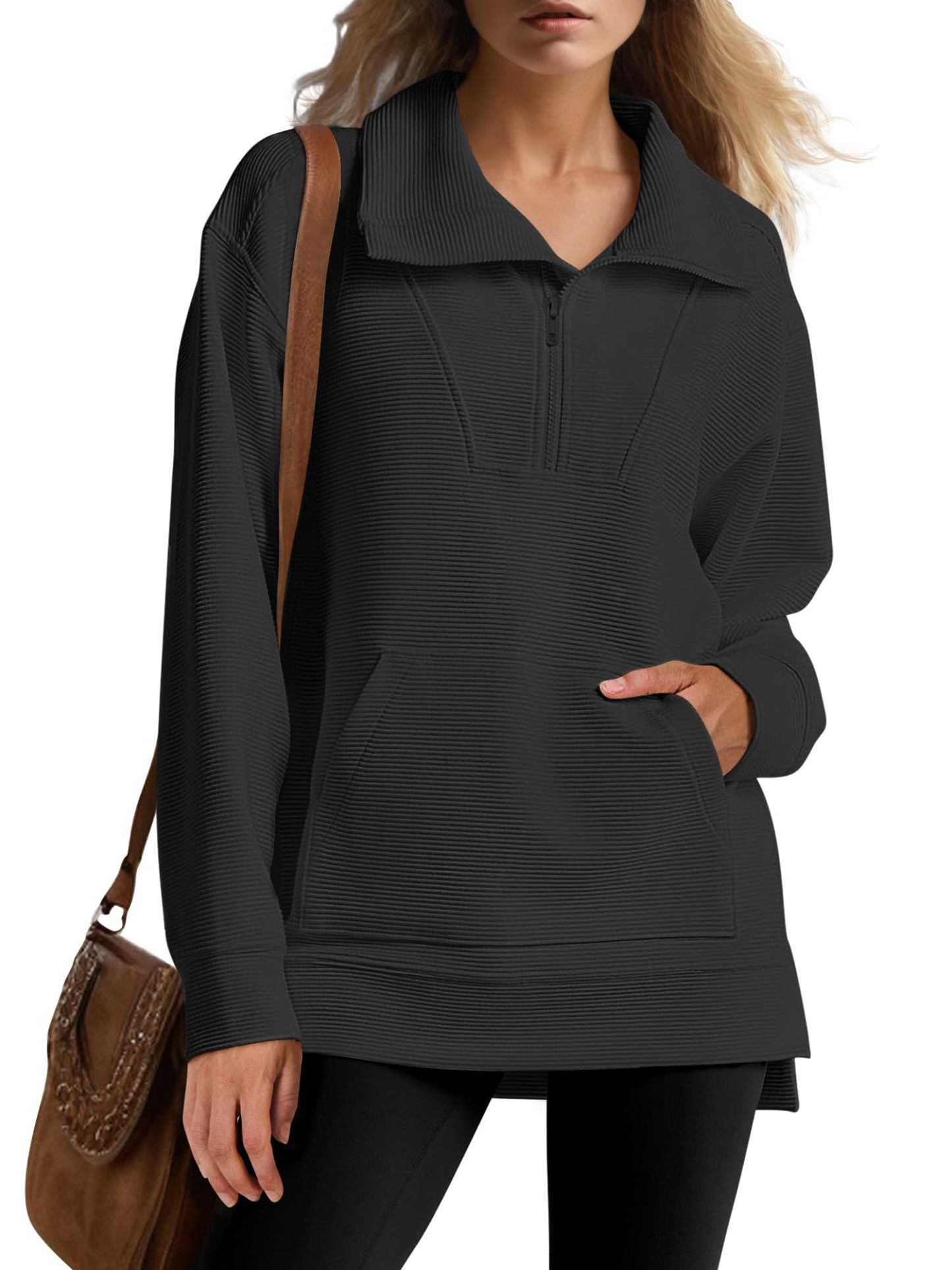  Women's Quarter Zip Oversized Knit Sweatshirts (Buy 2 Free Shipping)