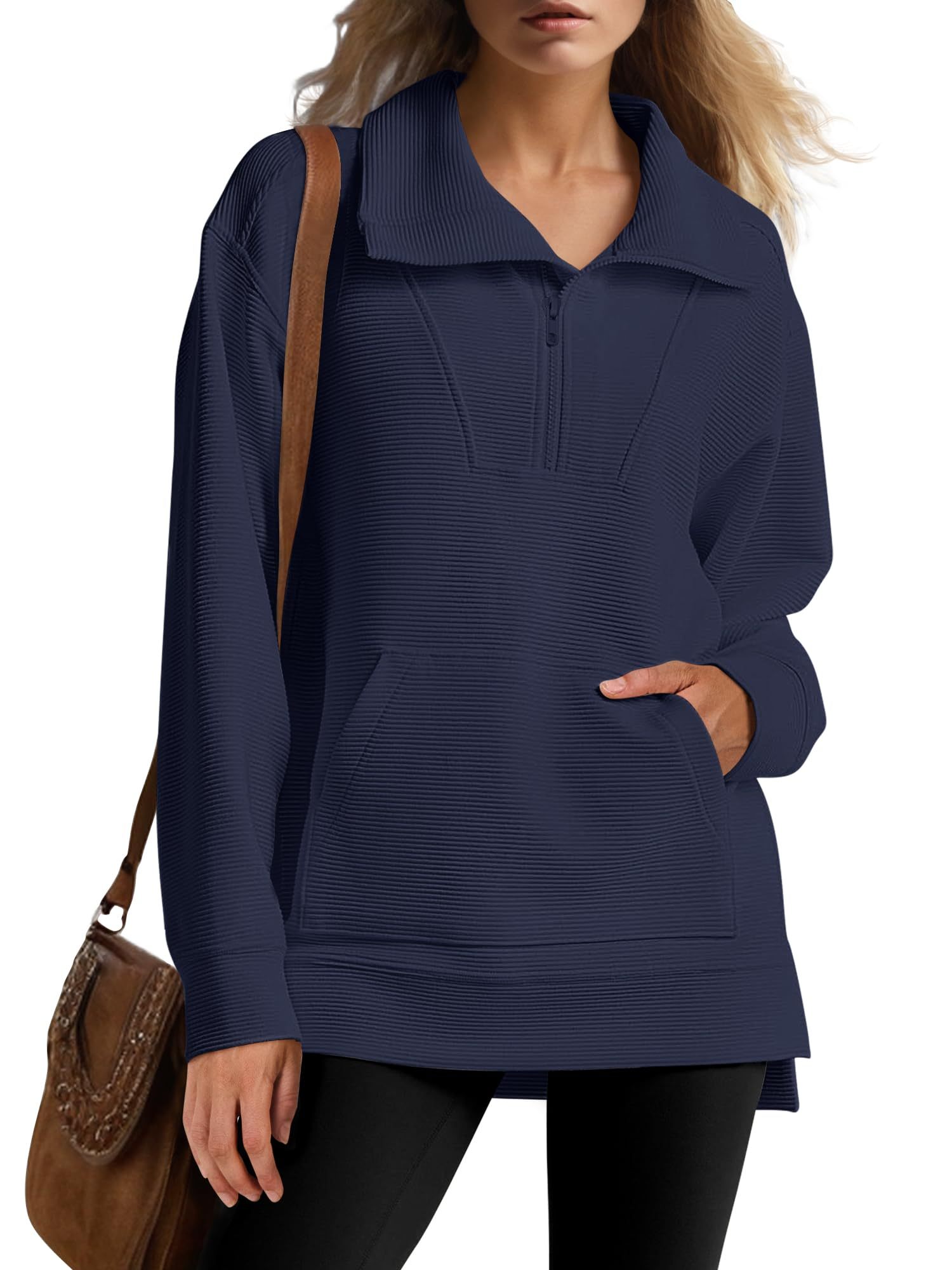  Women's Quarter Zip Oversized Knit Sweatshirts (Buy 2 Free Shipping)