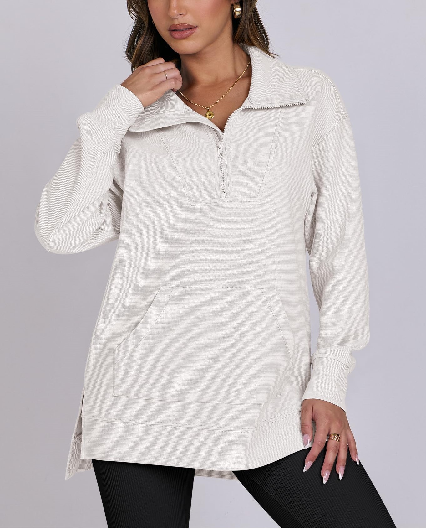  Women's Quarter Zip Oversized Knit Sweatshirts (Buy 2 Free Shipping)