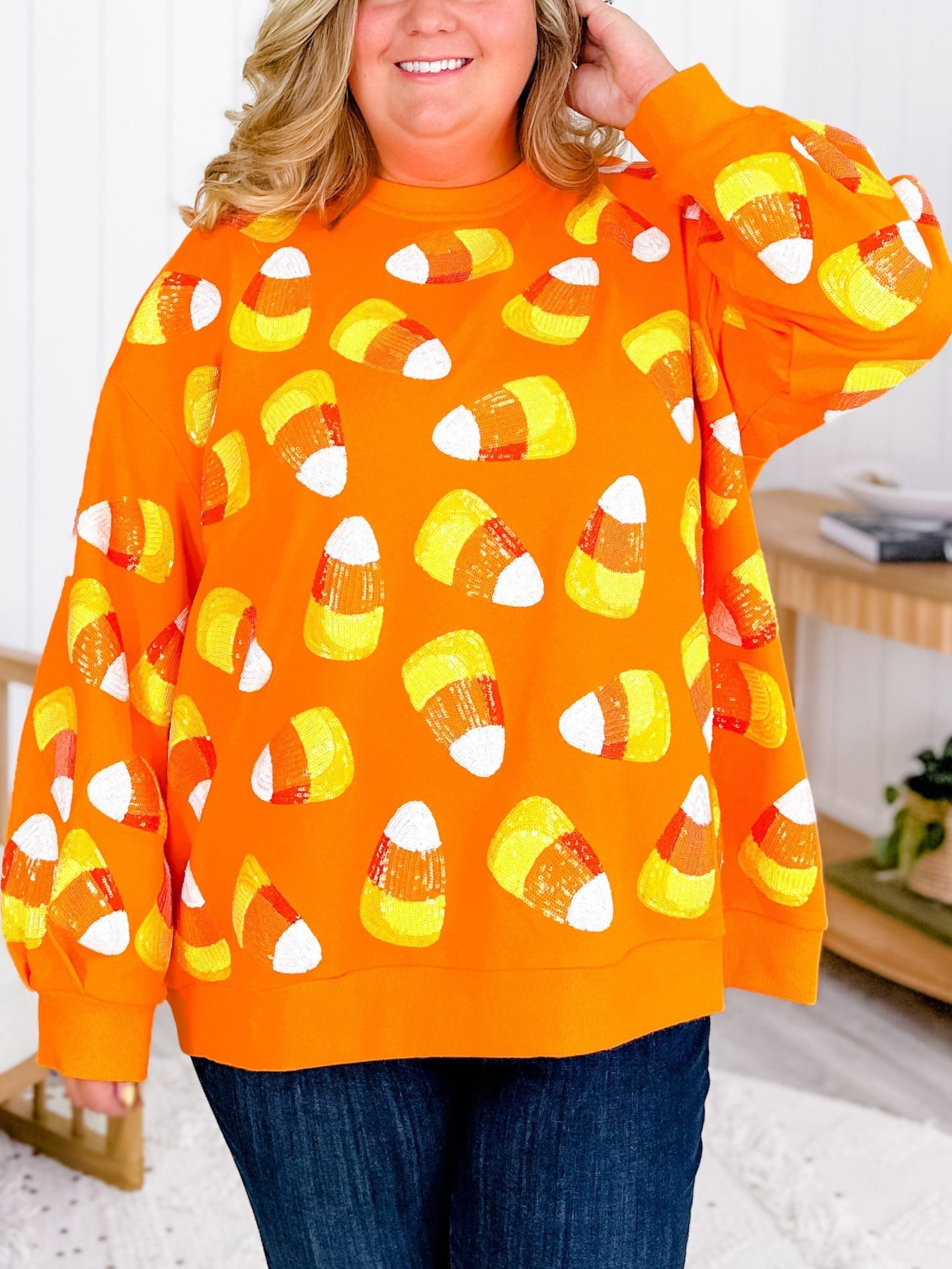 Sequin Candy Corn Sweatshirt (Buy 2 Free Shipping)