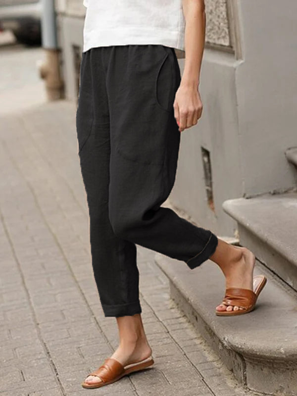 Linen-cotton Women's Large Size Loose Pants-Pink Laura