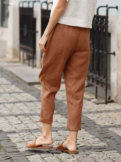 Linen-cotton Women's Large Size Loose Pants-Pink Laura