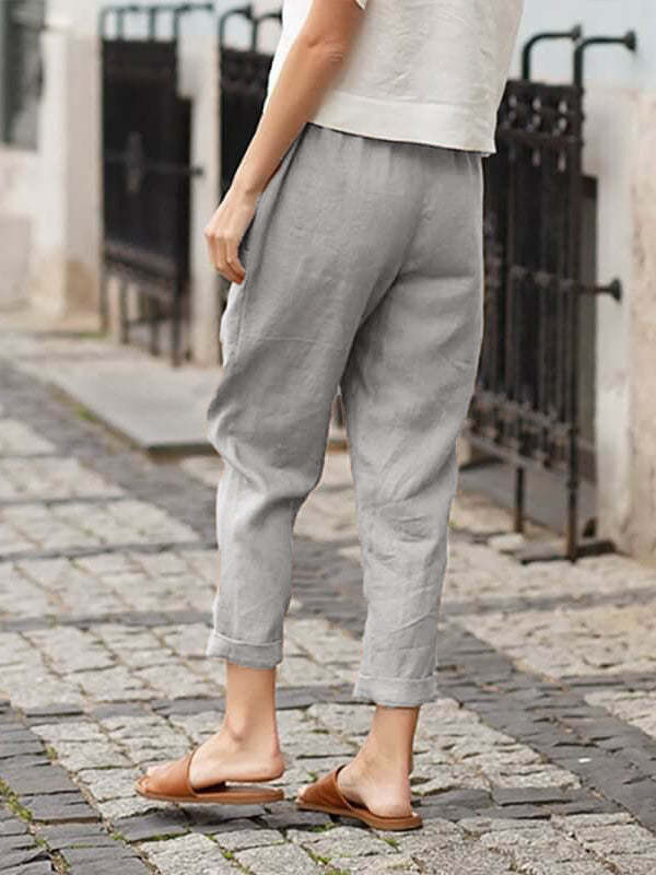 Linen-cotton Women's Large Size Loose Pants-Pink Laura