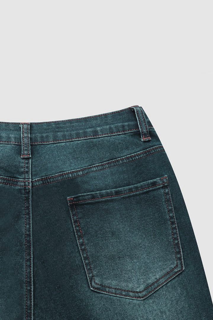 Washed Raw Hem Mid Waist Straight Leg Jeans-Pink Laura