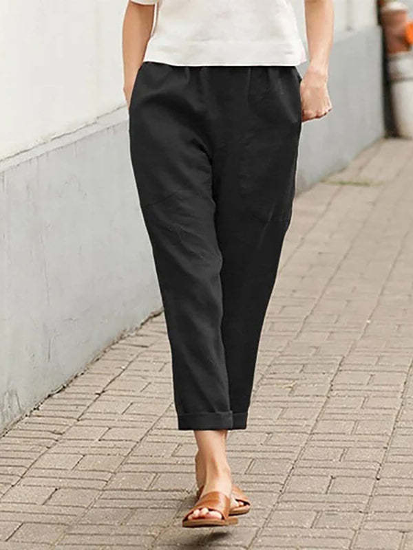 Linen-cotton Women's Large Size Loose Pants-Pink Laura