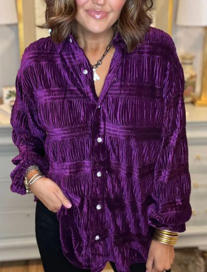 Black Friday Sale 80% OFF✨Shirred Velvet Button Down Top (Buy 2 Free Shipping)