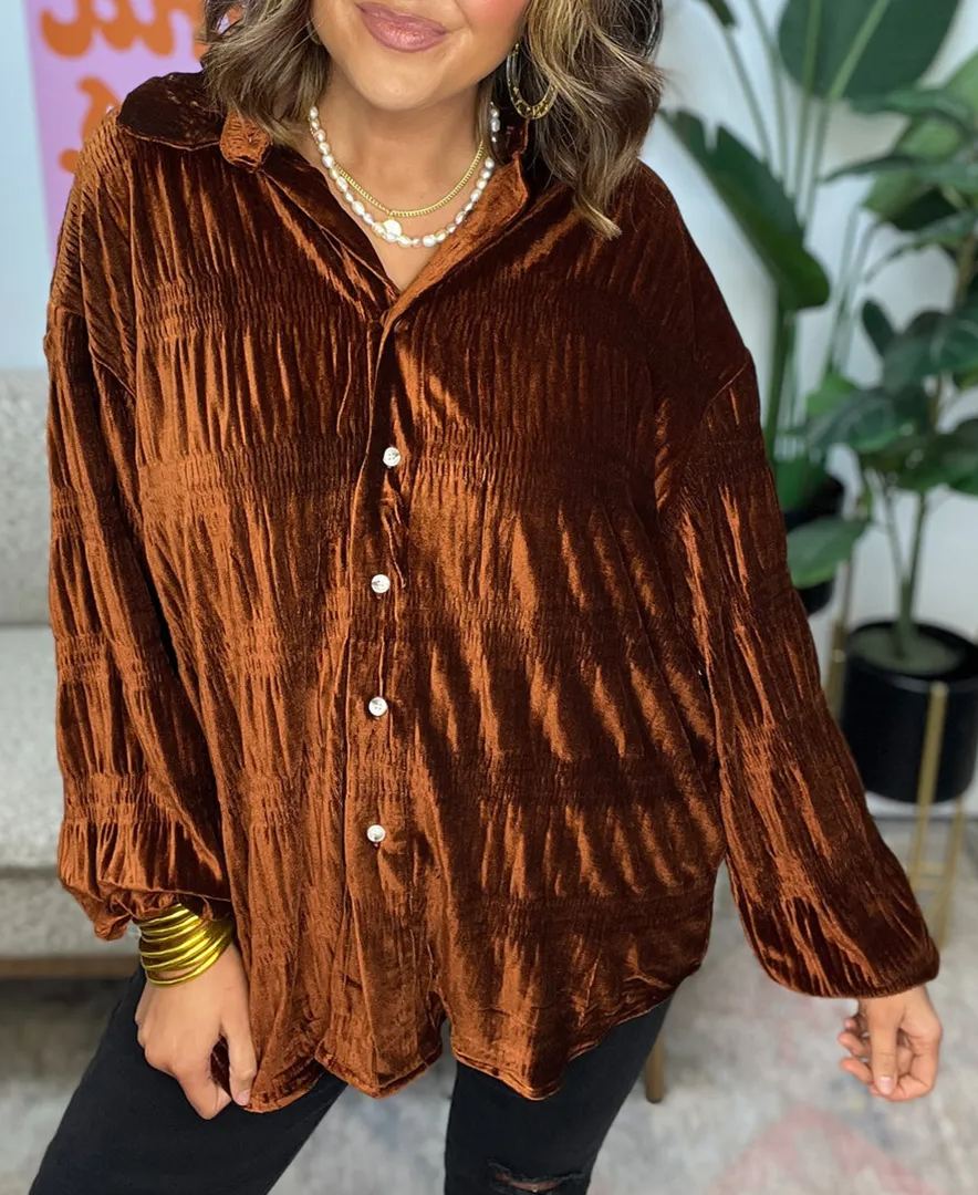 Black Friday Sale 80% OFF✨Shirred Velvet Button Down Top (Buy 2 Free Shipping)
