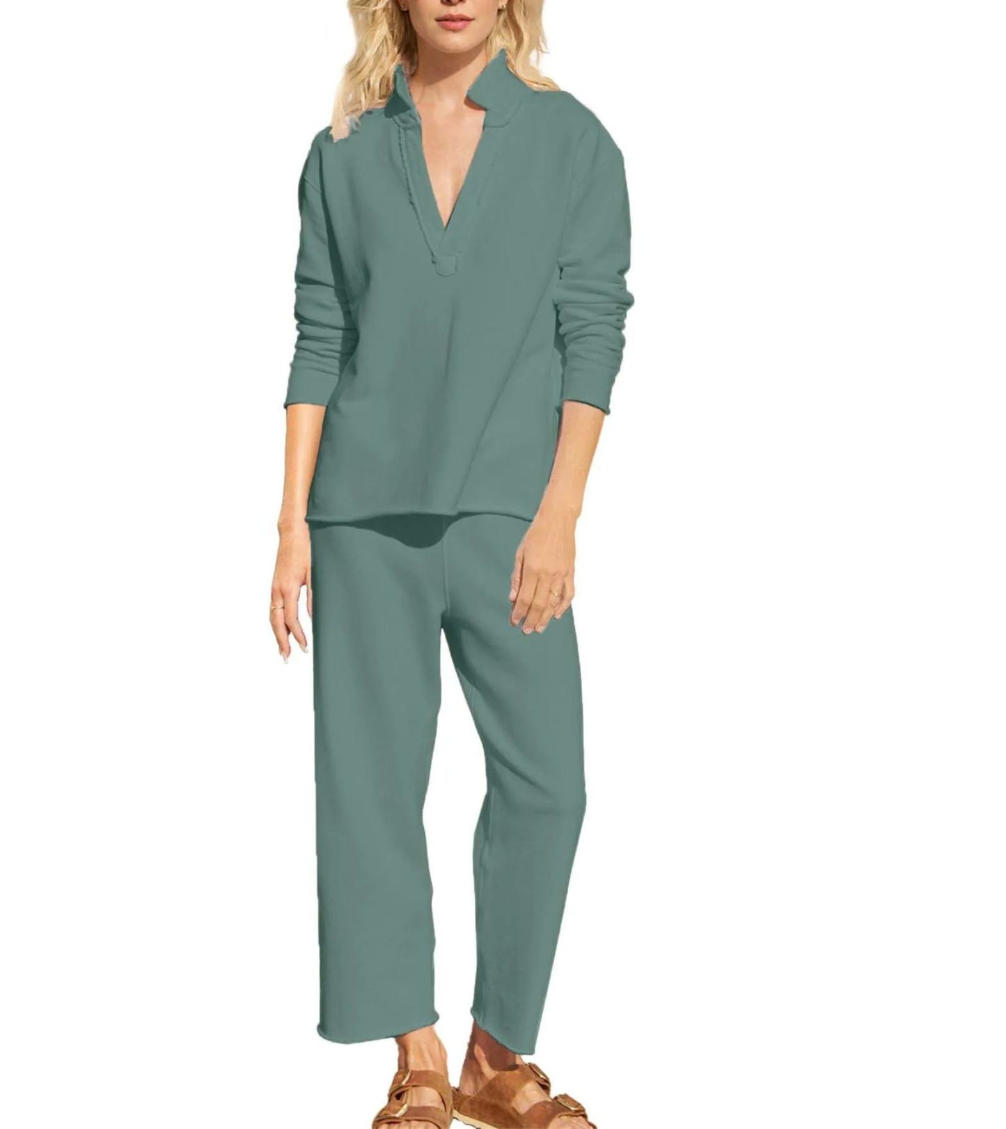 Women's V Neck Pullover Sweatshirts Wide Leg Pants Set(Buy 2 Free Shipping)