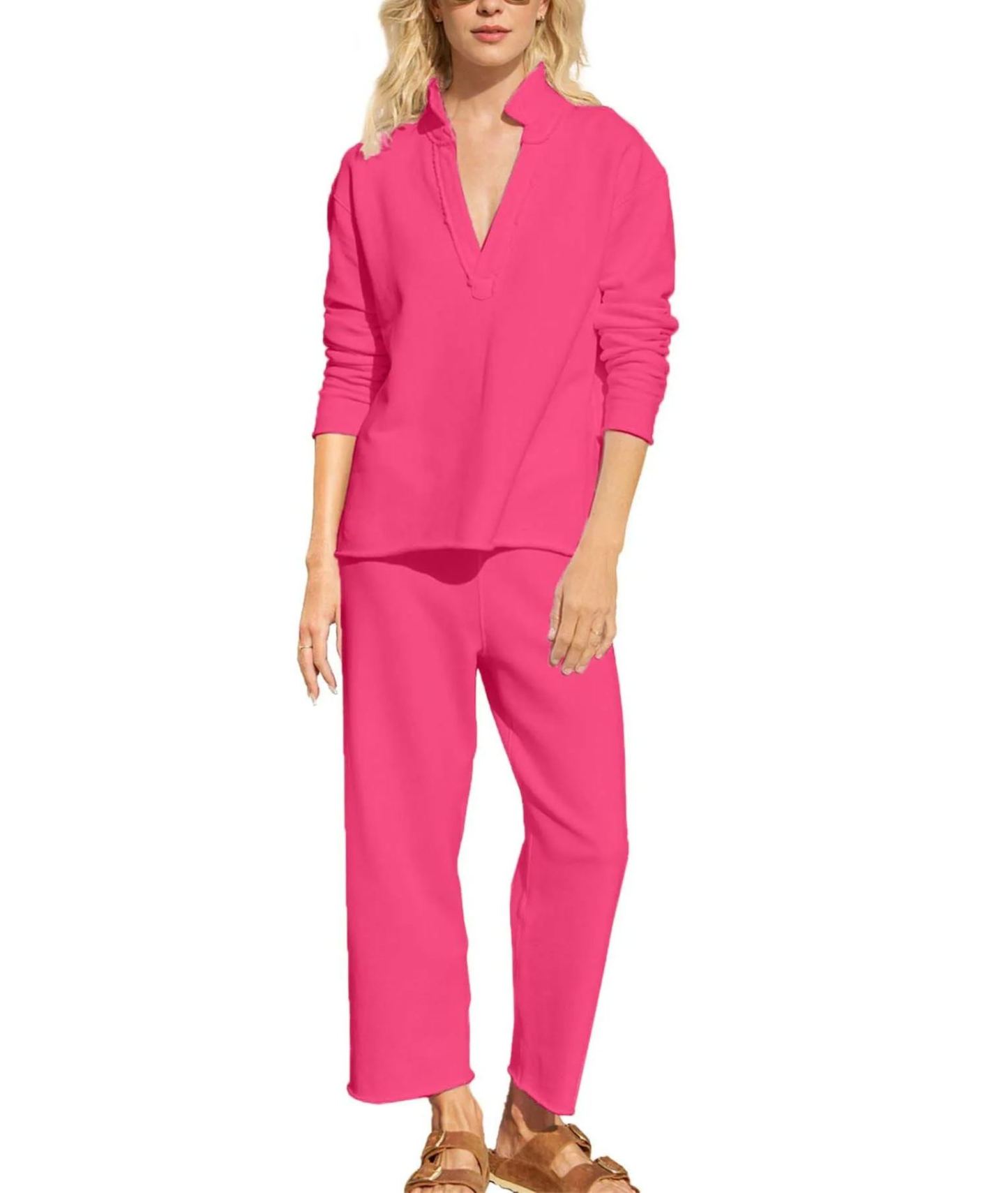 Women's V Neck Pullover Sweatshirts Wide Leg Pants Set(Buy 2 Free Shipping)