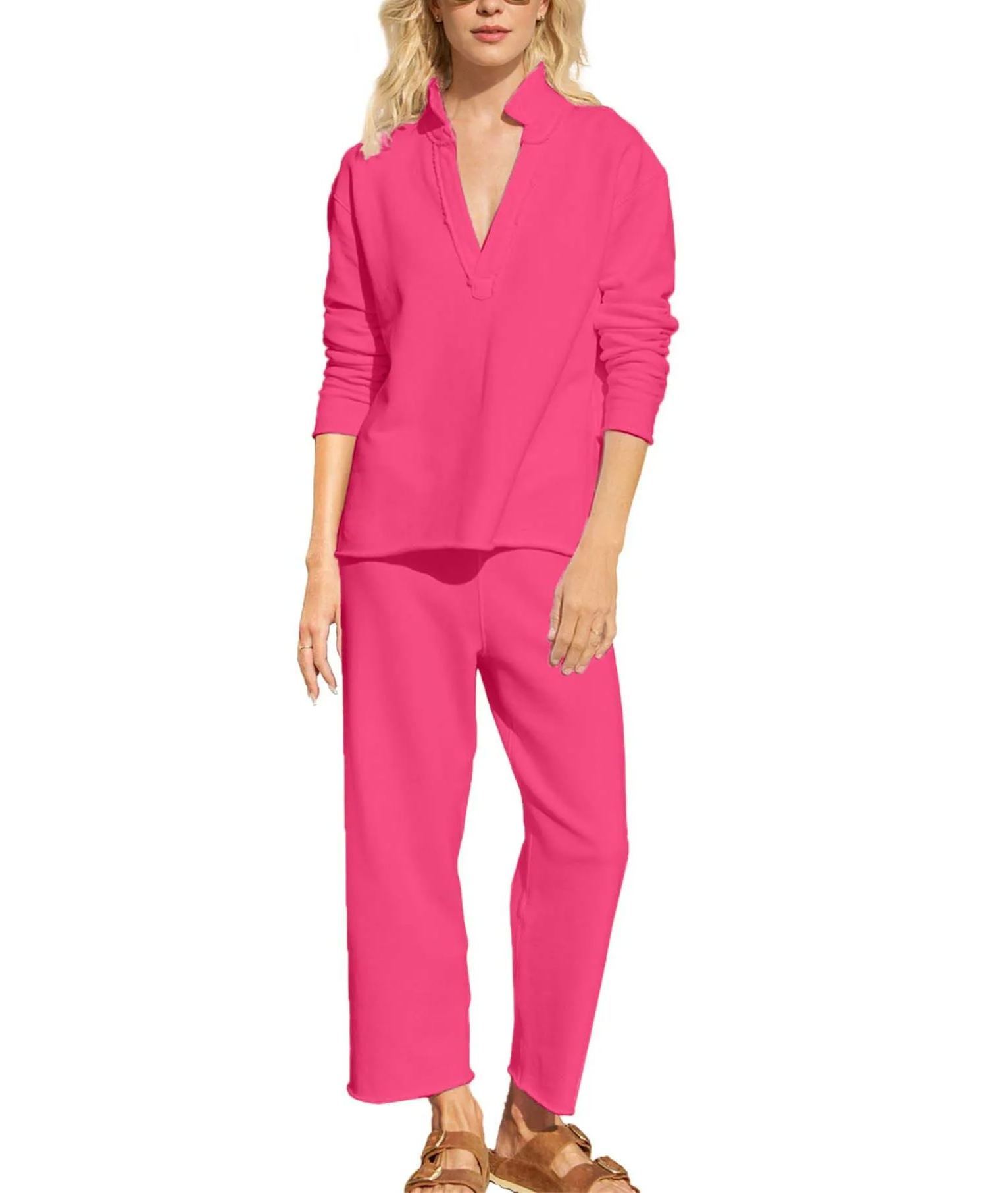 Women's V Neck Pullover Sweatshirts Wide Leg Pants Set(Buy 2 Free Shipping)