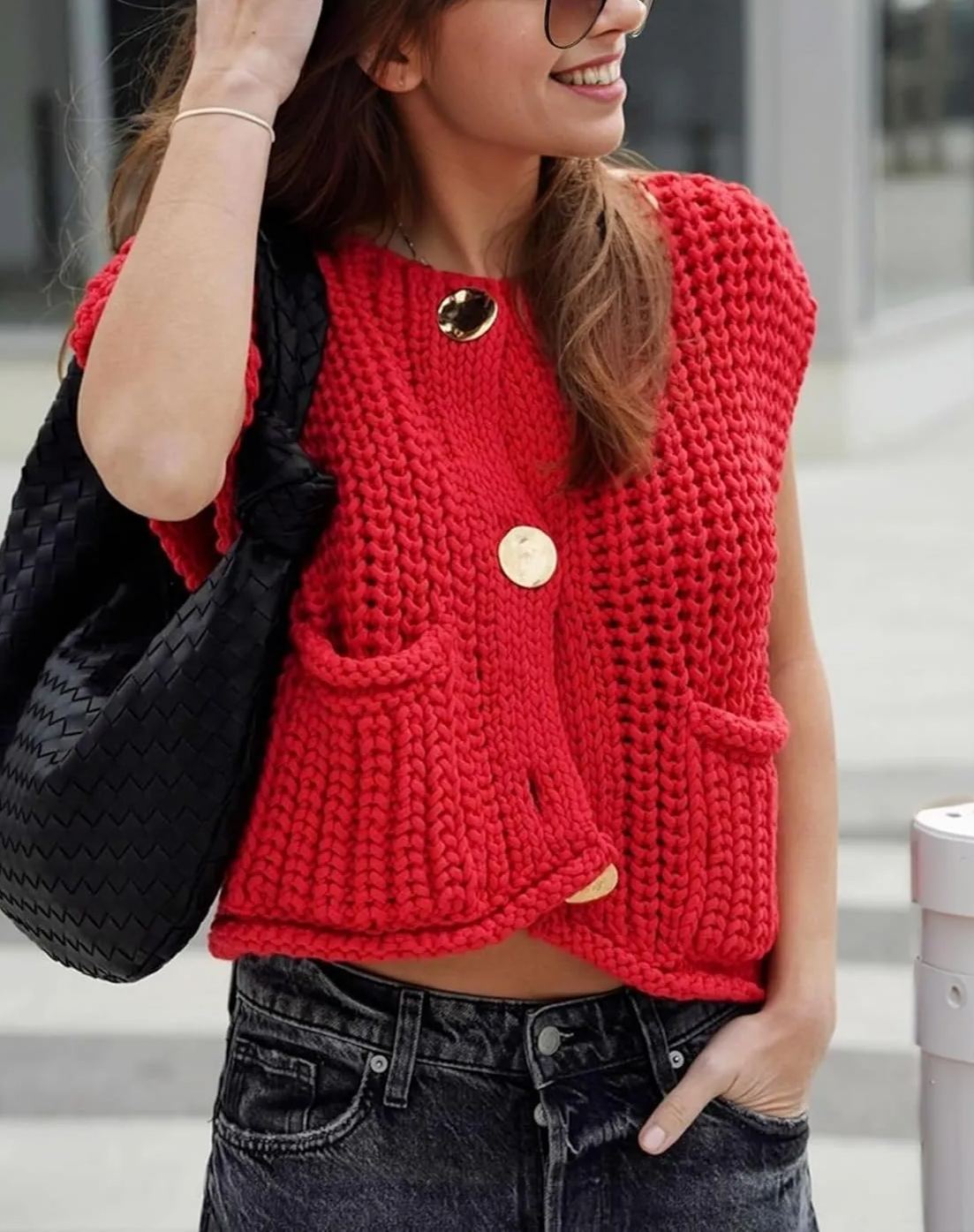 Women's Crochet Chunky Knit  Sweater Vest