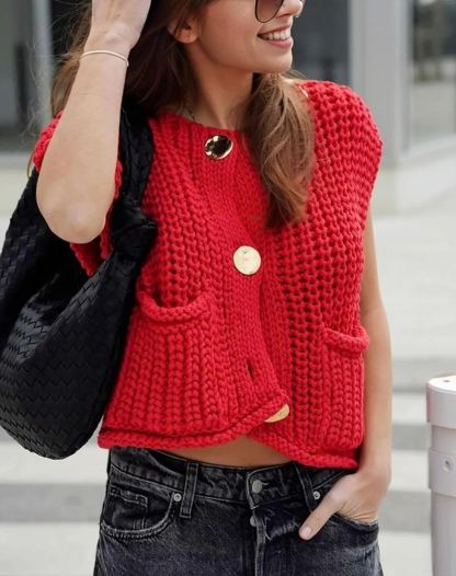 Women's Crochet Chunky Knit  Sweater Vest