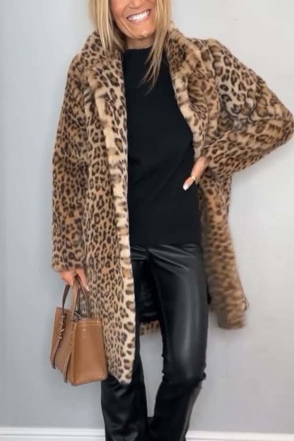 Women's Leopard Lapel Faux Fur Winter Coat (Buy 2 Free Shipping)