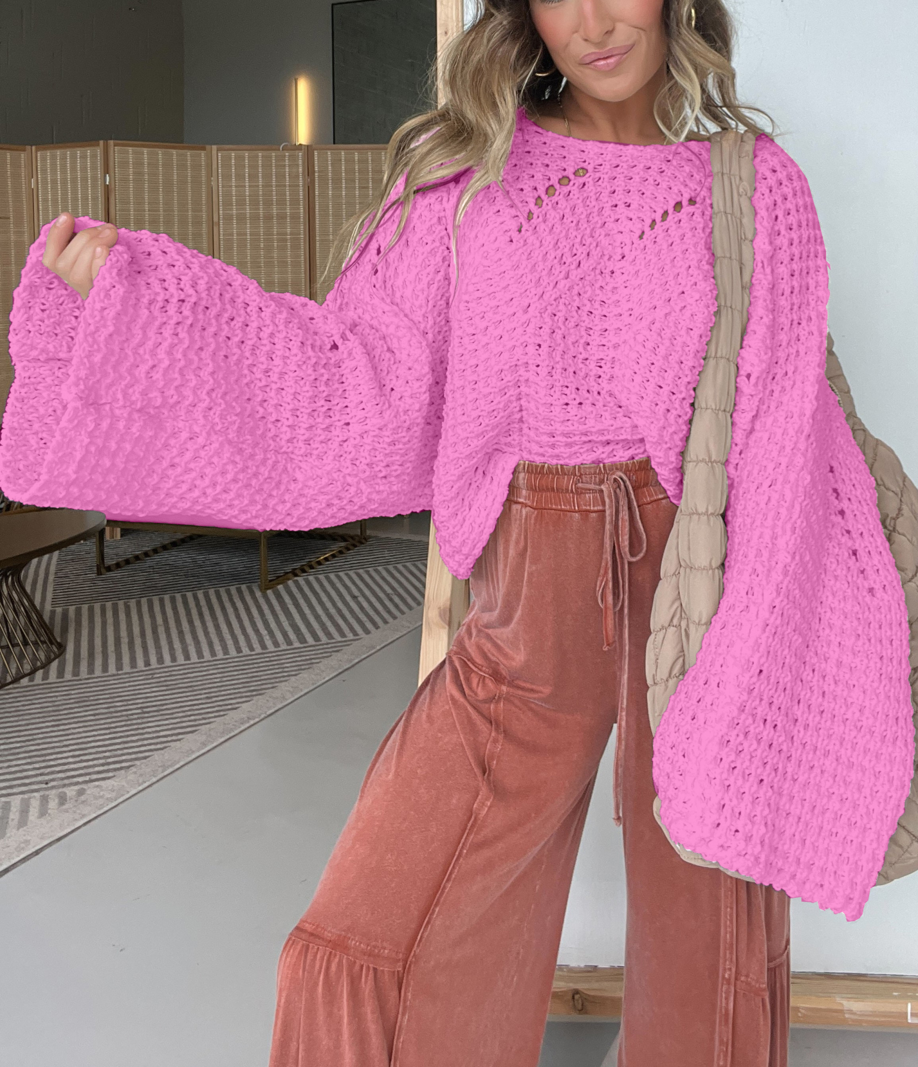 Women's Oversized Knitted Twist Detailing Sweater 