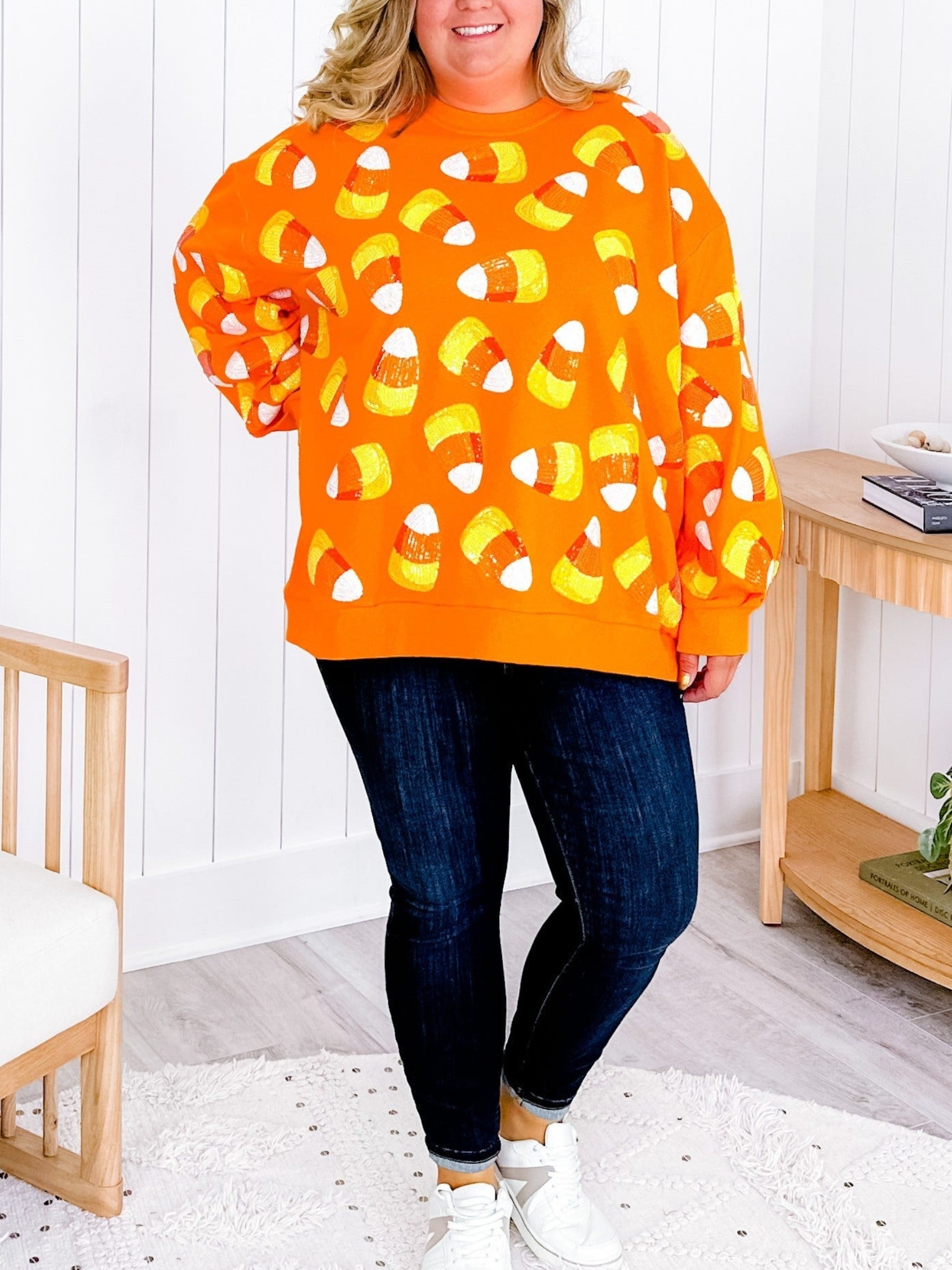 Sequin Candy Corn Sweatshirt (Buy 2 Free Shipping)