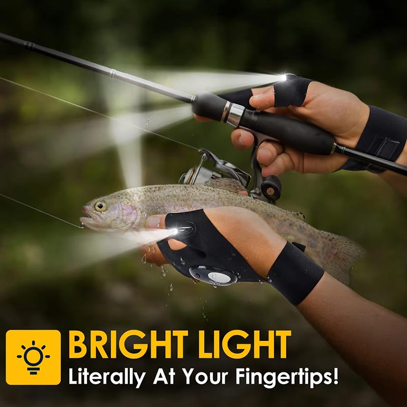 Hands-Free LED Half Finger Gloves - LED Flashlight Waterproof Gloves