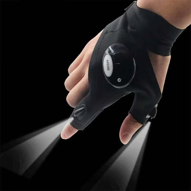 Hands-Free LED Half Finger Gloves - LED Flashlight Waterproof Gloves