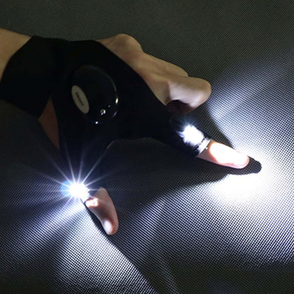 Hands-Free LED Half Finger Gloves - LED Flashlight Waterproof Gloves