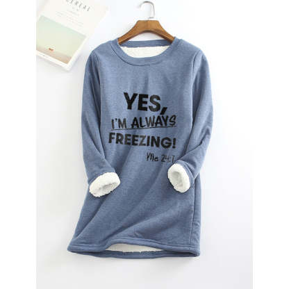 Women's Sweatshirt Pullover Fleece Teddy Fuzzy Letter Casual Long Sleeve Top