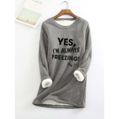 Women's Sweatshirt Pullover Fleece Teddy Fuzzy Letter Casual Long Sleeve Top