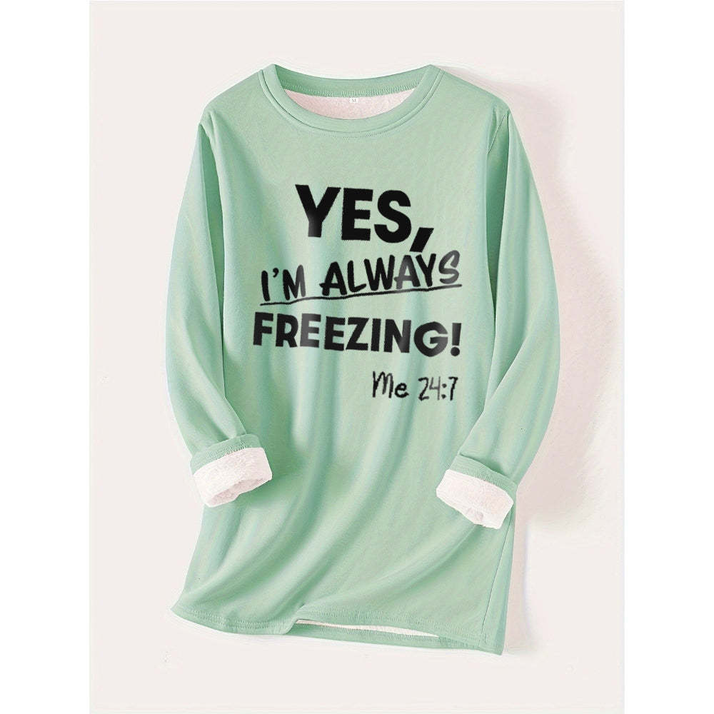 Women's Sweatshirt Pullover Fleece Teddy Fuzzy Letter Casual Long Sleeve Top